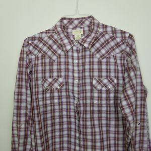 Wrangler women pearl snap button shirt long sleeve